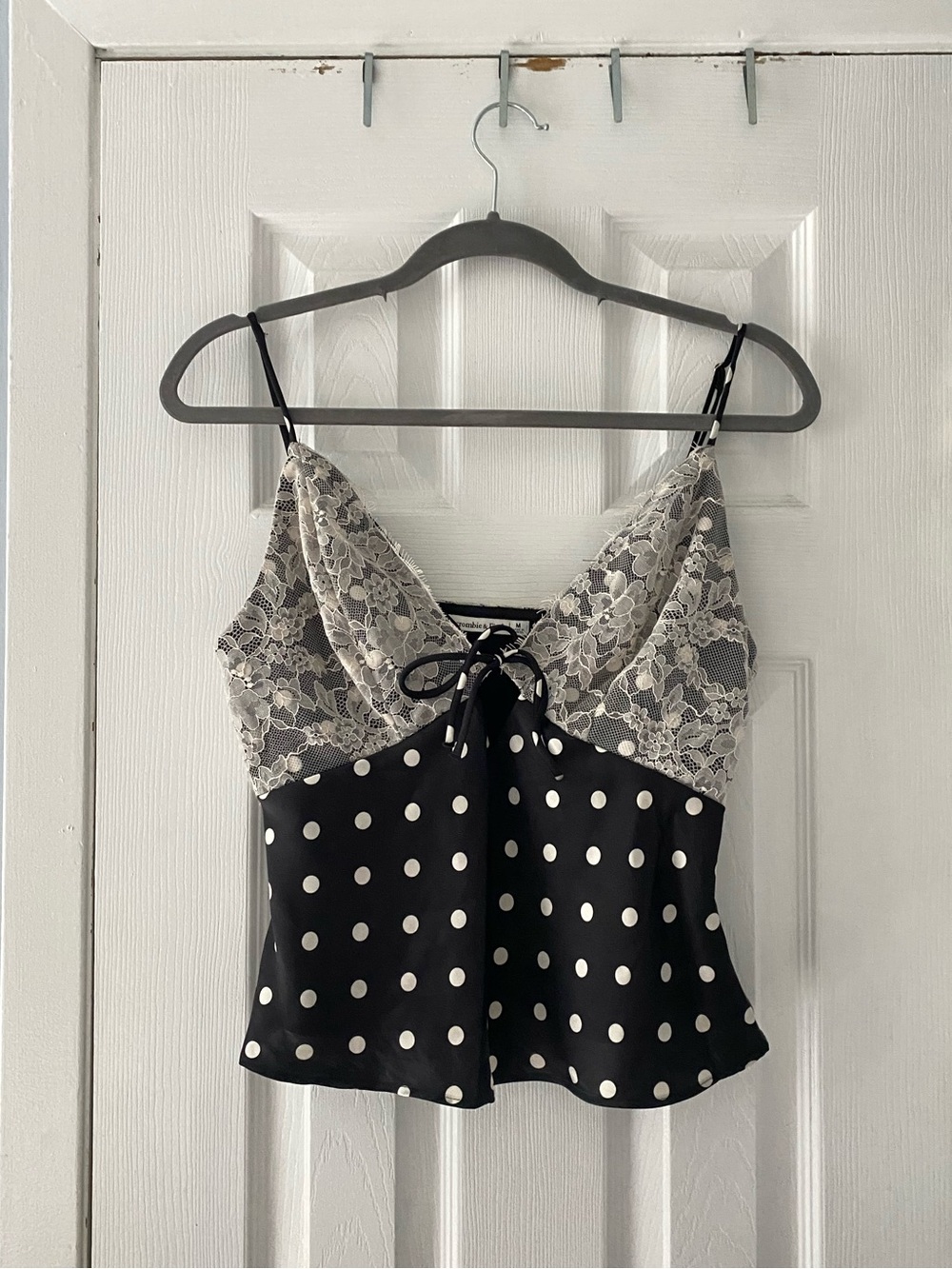 Abercrombie and Fitch Lace-Trim Polka Dot Cami Tank Top - Black/White